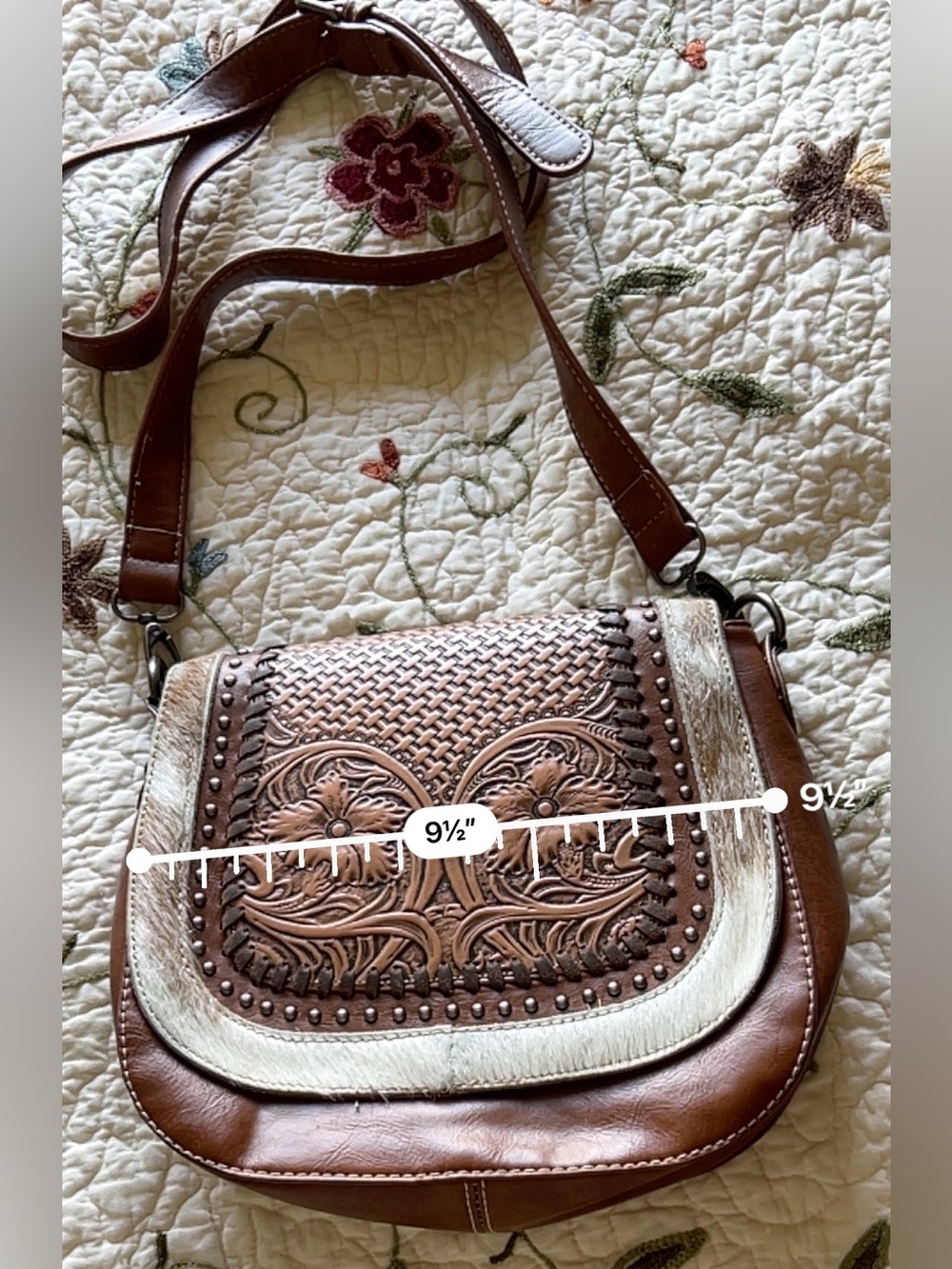 Trinity Ranch Brown Cowhide Lining Leather Studded Crossbody Bag Western - Picture 14 of 15